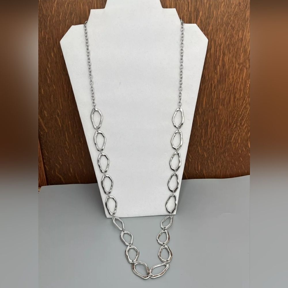 VTG-Now Silver Tone Hammered Oval Linked Chain Necklace 40.5” NWOT